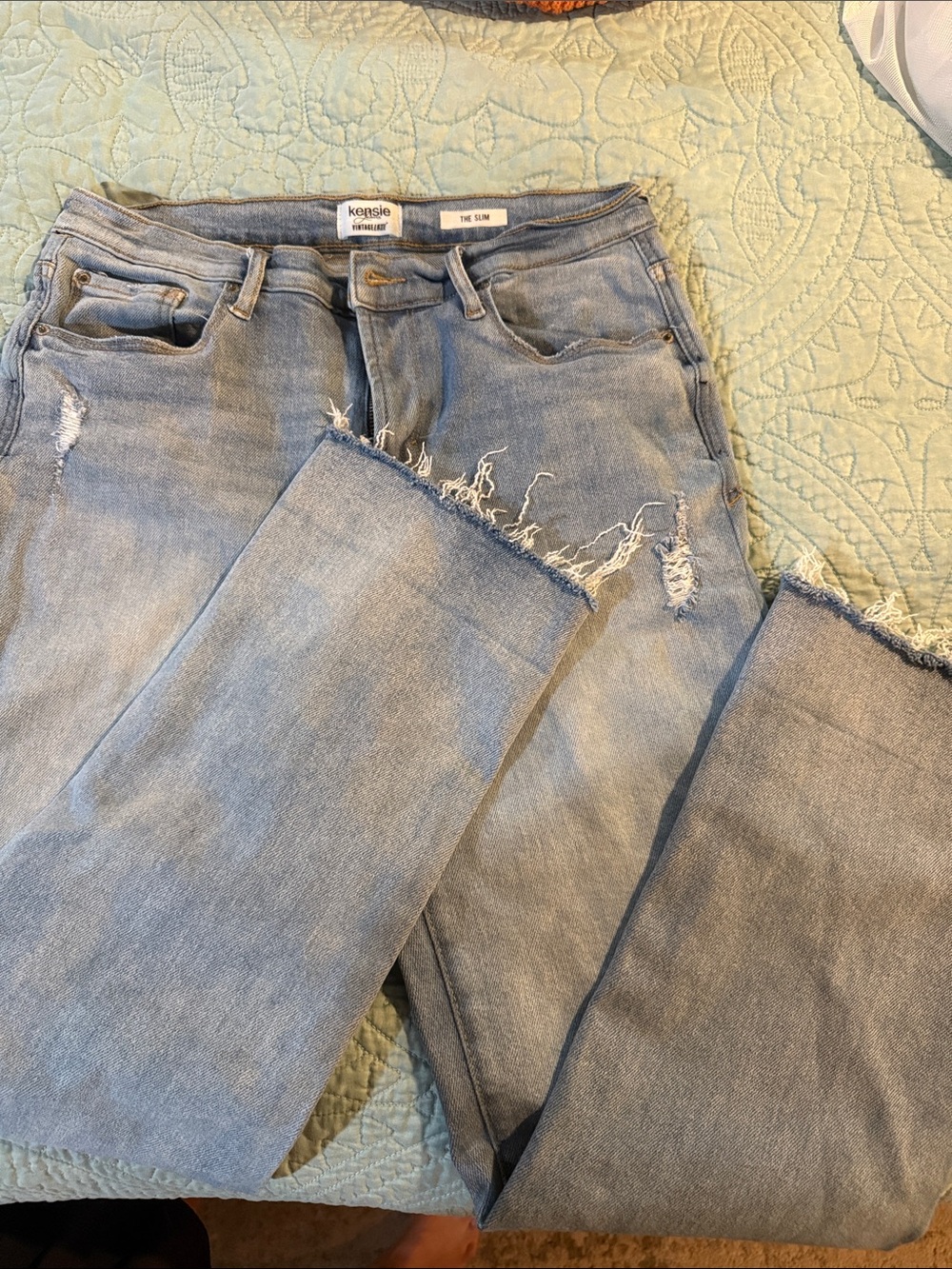kensie Pale Blue Distressed Straight-Leg Vintage Lux Jeans
